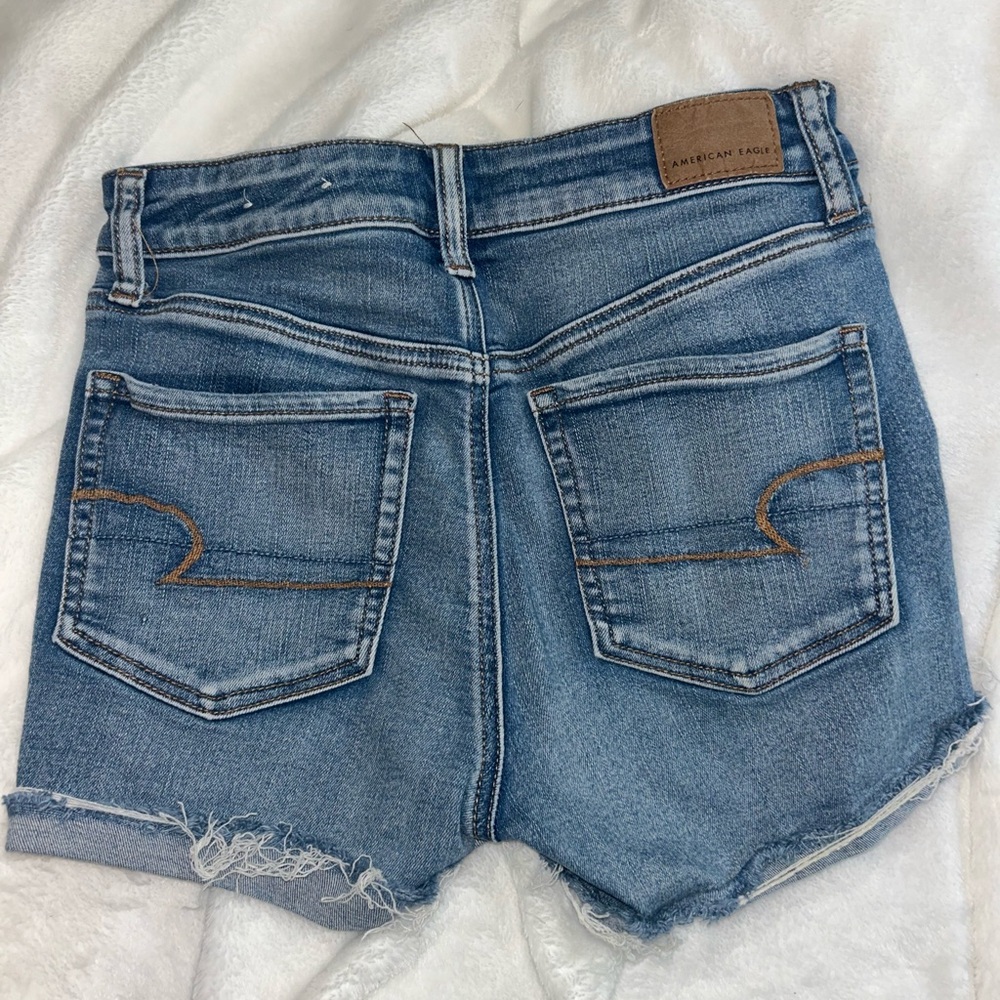 American Eagle Outfitters Blue Jean Shorts with Frayed Hem